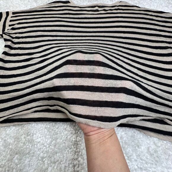 Eileen Fisher Black Tan Organic Linen Striped Boxy Sweater Top - Picture 7 of 9